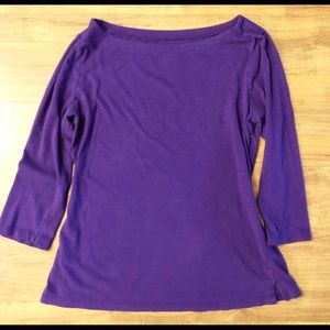 LOFT: 3/4 Sleeve Purple Boatneck Tee-Medium
